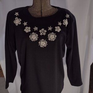 Black Bob Mackie Studio Sweater with Faux Pearl Design